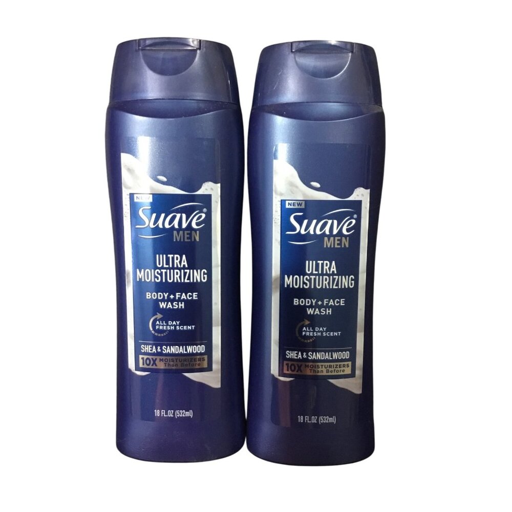 Suave Men Ultra Moisturizing Body & Face Wash 18 Fl Oz Shea & Sandalwood 2-Pack